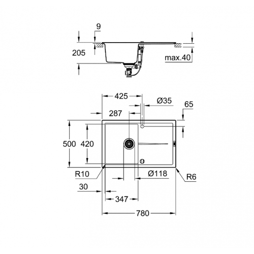 Кухненска мивка гранит с отцедник GROHE K400, сив мат 
